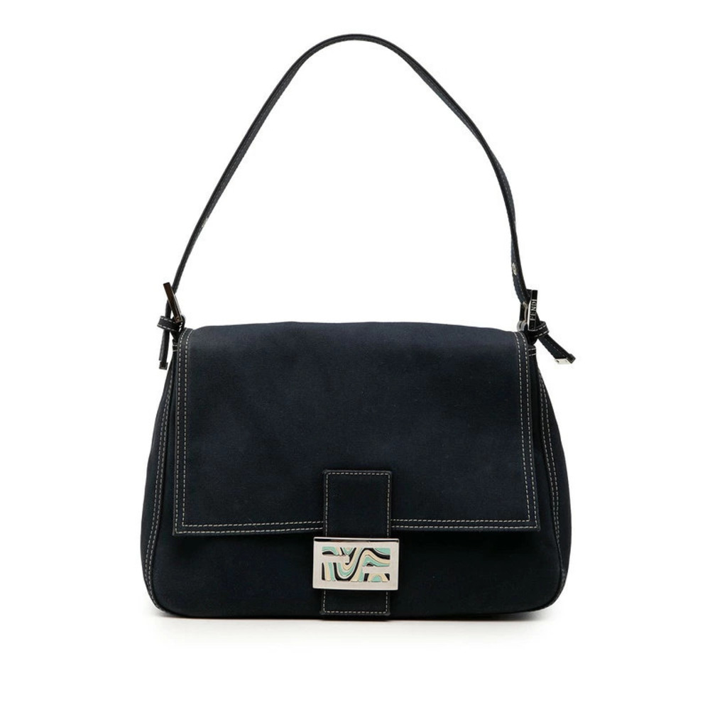 Fendi Mamma Bucket Shoulder Bag Hobo Blue Canvas